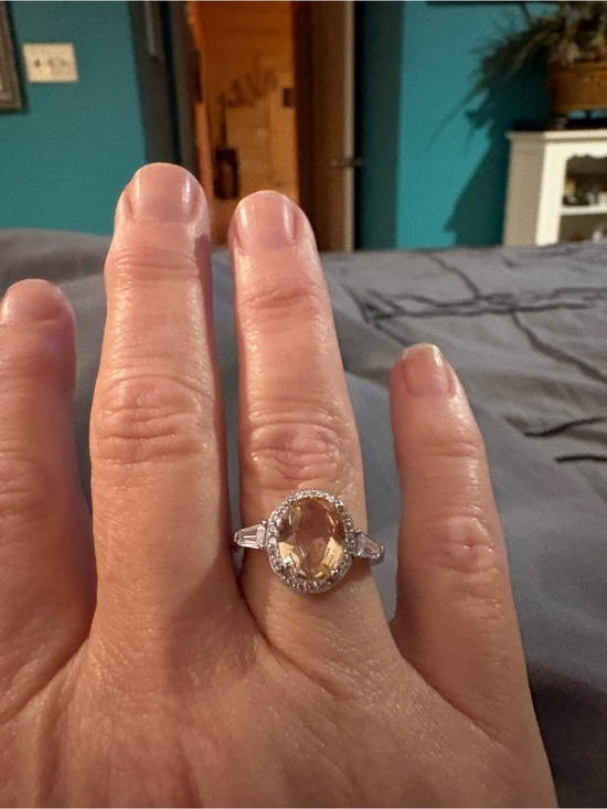 Blue Apple Co. Jewelry - Blue Apple Co. Sterling Ring with Morganite Oval Center and Halo